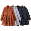 Women's European Style Lapel Long Sleeve Quilted Jacket With A-Line Flare Hem Winter Warm Padded Coat For Casual Outdoor Streetwear Women's European Style Lapel Long Sleeve Quilted Jacket With A-Line Flare Hem Winter Warm Padded Coat For Casual Outdoor Streetwear