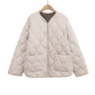 Women's Quilted Puffer Jacket Round Neck Wave Stitch Lightweight Warm Winter Coat Solid Color Streetwear Loose Outerwear With Pockets Zipper Closure Women's Quilted Puffer Jacket Round Neck Wave Stitch Lightweight Warm Winter Coat Solid Color Streetwear Loose Outerwear With Pockets Zipper Closure