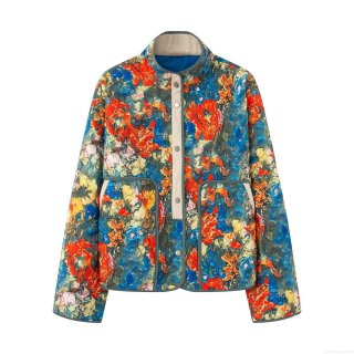 Women's Winter Floral Print Quilted Cotton-Padded Jacket Stand Collar Long Sleeve Warm Padded Coat Thick Outerwear Streetwear Casual Jacket With Snap Buttons Women's Winter Floral Print Quilted Cotton-Padded Jacket Stand Collar Long Sleeve Warm Padded Coat Thick Outerwear Streetwear Casual Jacket With Snap Buttons