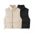 Women's Puffer Vest Sleeveless Padded Gilet Stand Collar Zip Up Quilted Waistcoat With Drawstring Hem Solid Color Streetwear For Autumn Winter Women's Puffer Vest Sleeveless Padded Gilet Stand Collar Zip Up Quilted Waistcoat With Drawstring Hem Solid Color Streetwear For Autumn Winter