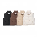 Women's Padded Puffer Vest Stand Collar Sleeveless Zip Up Jacket With Pockets Drawstring Hem Oversized Solid Color Autumn Winter Outerwear Streetwear Women's Padded Puffer Vest Stand Collar Sleeveless Zip Up Jacket With Pockets Drawstring Hem Oversized Solid Color Autumn Winter Outerwear Streetwear