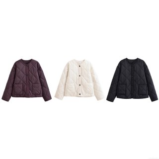 Women Quilted Rhombus Pattern Lightweight Jacket 100% Polyester Single Breasted Round Neck Puffer Coat For Autumn Winter Streetwear Casual Lady Women Quilted Rhombus Pattern Lightweight Jacket 100% Polyester Single Breasted Round Neck Puffer Coat For Autumn Winter Streetwear Casual Lady