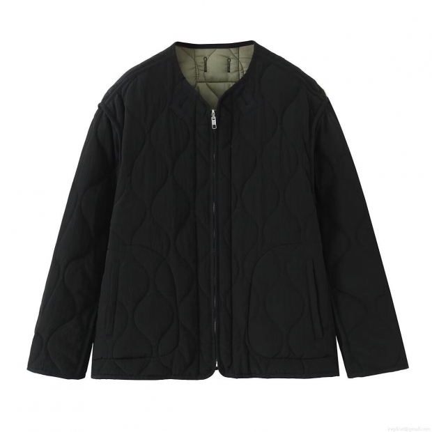 Women's Quilted Jacket Reversible Diamond Pattern Padded Cotton Coat Round Neck Zipper Lightweight Pockets Street Style Winter Warm Outerwear Windproof Jacket