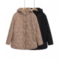Women's Mid-Length Hooded Quilted Padded Jacket Loose Fit Polyester Winter Coat Solid Color Warm Windproof Outerwear with Pockets for Casual Daily Wear Women's Mid-Length Hooded Quilted Padded Jacket Loose Fit Polyester Winter Coat Solid Color Warm Windproof Outerwear with Pockets for Casual Daily Wear