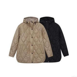 Women's Casual Hooded Quilted Jacket Polyester Padded Warm Onion Quilted Outerwear Loose Fit Single Breasted Mid-Length Coat For Autumn Winter Women's Casual Hooded Quilted Jacket Polyester Padded Warm Onion Quilted Outerwear Loose Fit Single Breasted Mid-Length Coat For Autumn Winter