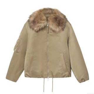 Women's Winter Khaki Puffer Jacket With Detachable Faux Fur Collar Long Sleeve Zipper Bomber Jacket Outerwear For Ladies Warm Casual Coat Women's Winter Khaki Puffer Jacket With Detachable Faux Fur Collar Long Sleeve Zipper Bomber Jacket Outerwear For Ladies Warm Casual Coat