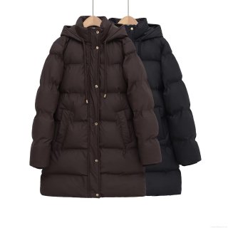 Women's Mid-Length Hooded Puffer Coat 100% Polyester Windproof Quilted Winter Cotton-Padded Jacket Streetwear Warm Outerwear With Zipper And Gold Buttons Closure Women's Mid-Length Hooded Puffer Coat 100% Polyester Windproof Quilted Winter Cotton-Padded Jacket Streetwear Warm Outerwear With Zipper And Gold Buttons Closure