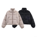 Women's Casual Loose Stand Collar Puffer Jacket Short Quilted Cotton-Padded Coat With Zipper Pockets Warm Windproof Autumn Winter Outerwear Women's Casual Loose Stand Collar Puffer Jacket Short Quilted Cotton-Padded Coat With Zipper Pockets Warm Windproof Autumn Winter Outerwear