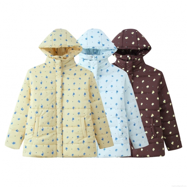 Women Floral Printed Hooded Padded Jacket Polyester Quilted Warm Winter Coat Loose Streetwear Outerwear For Autumn Winter Long Sleeve Zipper Up Puffer Jacket Women Floral Printed Hooded Padded Jacket Polyester Quilted Warm Winter Coat Loose Streetwear Outerwear For Autumn Winter Long Sleeve Zipper Up Puffer Jacket