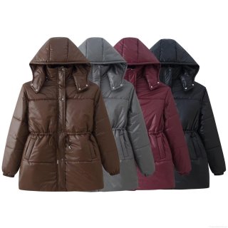 Women's Winter Puffer Padded Jacket Mid-Length Hooded Long Sleeve Outerwear With Waist Drawstring Street Style Windproof Warm Coat Zipper Button Closure Women's Winter Puffer Padded Jacket Mid-Length Hooded Long Sleeve Outerwear With Waist Drawstring Street Style Windproof Warm Coat Zipper Button Closure