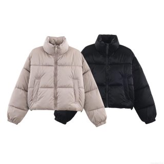 Women's Fashion Glossy Padded Jacket Water-repellent Windproof Stand Collar Winter Warm Quilted Coat Outerwear For Daily Casual Ladies