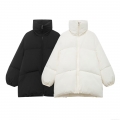 Women Winter Thickened Puffer Jacket Fashion Simple Solid Color Loose Stand Collar Cotton-Padded Coat With Zipper Pocket Casual Warm Outerwear Women Winter Thickened Puffer Jacket Fashion Simple Solid Color Loose Stand Collar Cotton-Padded Coat With Zipper Pocket Casual Warm Outerwear