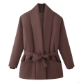Women's Winter Casual Loose Padded Jacket With Bow Tie Belt Long Sleeve Mid-Length Warm Polyester Coat For Women Daily Wear Women's Winter Casual Loose Padded Jacket With Bow Tie Belt Long Sleeve Mid-Length Warm Polyester Coat For Women Daily Wear