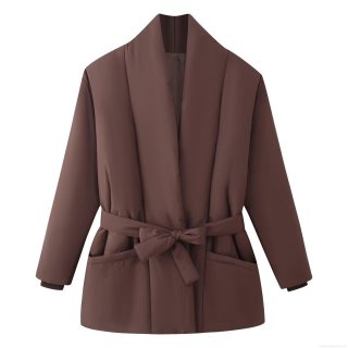 Women's Winter Casual Loose Padded Jacket With Bow Tie Belt Long Sleeve Mid-Length Warm Polyester Coat For Women Daily Wear Women's Winter Casual Loose Padded Jacket With Bow Tie Belt Long Sleeve Mid-Length Warm Polyester Coat For Women Daily Wear
