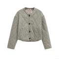 Women's Casual Quilted Jacket Vintage Washed Padded Coat With Round Neck Warm Lightweight Puffer Outerwear For Lady Winter Daily Wear