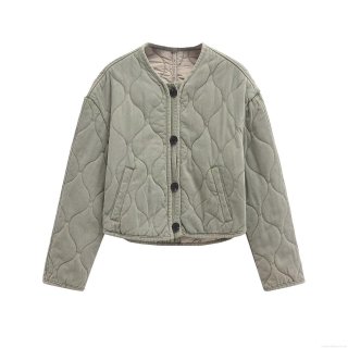 Women's Casual Quilted Jacket Vintage Washed Padded Coat With Round Neck Warm Lightweight Puffer Outerwear For Lady Winter Daily Wear Women's Casual Quilted Jacket Vintage Washed Padded Coat With Round Neck Warm Lightweight Puffer Outerwear For Lady Winter Daily Wear