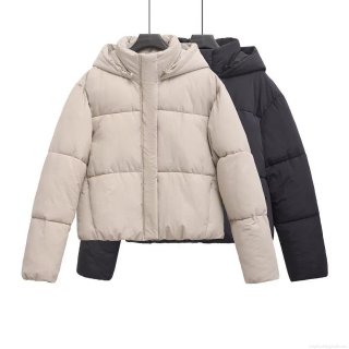 Women's Hooded Puffer Jacket Polyester Fabric Polyester Cotton Filling Winter Warm Quilted Outerwear Casual Long Sleeve Coat Solid Color For Cold Weather Fashion
