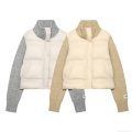 Women's Fashion Knitted Patchwork Padded Jacket Stand Collar Quilted Zip Up Winter Warm Coat Casual Oatmeal Grey Long Sleeve Outerwear Women's Fashion Knitted Patchwork Padded Jacket Stand Collar Quilted Zip Up Winter Warm Coat Casual Oatmeal Grey Long Sleeve Outerwear