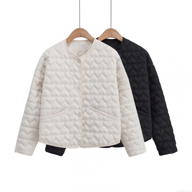 Women Fashion Heart Quilted Padded Jacket Lightweight Polyester Cotton Filling Coat Autumn Casual Loose Round Neck Single Breasted Outerwear For Lady Women Fashion Heart Quilted Padded Jacket Lightweight Polyester Cotton Filling Coat Autumn Casual Loose Round Neck Single Breasted Outerwear For Lady