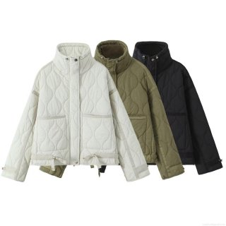 Women's Loose Quilted Padded Jacket Casual Stand Collar Windproof Cotton Coat With Drawstring Hem Autumn Winter Outerwear Women's Loose Quilted Padded Jacket Casual Stand Collar Windproof Cotton Coat With Drawstring Hem Autumn Winter Outerwear