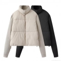 Women's Winter Casual Knit Patchwork Padded Jacket Stand Collar Windproof Warm Cotton Puffer Coat Fashion Beige Black Outerwear For Ladies Women's Winter Casual Knit Patchwork Padded Jacket Stand Collar Windproof Warm Cotton Puffer Coat Fashion Beige Black Outerwear For Ladies