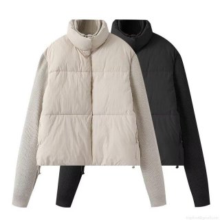 Women's Winter Casual Knit Patchwork Padded Jacket Stand Collar Windproof Warm Cotton Puffer Coat Fashion Beige Black Outerwear For Ladies Women's Winter Casual Knit Patchwork Padded Jacket Stand Collar Windproof Warm Cotton Puffer Coat Fashion Beige Black Outerwear For Ladies