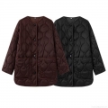Women's Satin-like Quilted Padded Jacket Onion Pattern Round Neck Loose Fit Single Breasted Coat With Pockets Casual Daily Winter Outwear Women's Satin-like Quilted Padded Jacket Onion Pattern Round Neck Loose Fit Single Breasted Coat With Pockets Casual Daily Winter Outwear