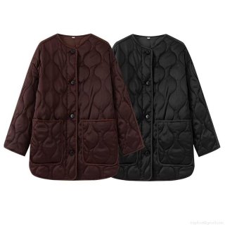 Women's Satin-like Quilted Padded Jacket Onion Pattern Round Neck Loose Fit Single Breasted Coat With Pockets Casual Daily Winter Outwear Women's Satin-like Quilted Padded Jacket Onion Pattern Round Neck Loose Fit Single Breasted Coat With Pockets Casual Daily Winter Outwear