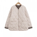 Women's Casual Wavy Quilted Padded Jacket Lightweight V-Neck Zipper Warm Puffer Coat With Pockets Loose Fit Solid Color Outerwear Clothing Women's Casual Wavy Quilted Padded Jacket Lightweight V-Neck Zipper Warm Puffer Coat With Pockets Loose Fit Solid Color Outerwear Clothing