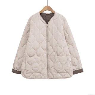 Women's Casual Wavy Quilted Padded Jacket Lightweight V-Neck Zipper Warm Puffer Coat With Pockets Loose Fit Solid Color Outerwear Clothing Women's Casual Wavy Quilted Padded Jacket Lightweight V-Neck Zipper Warm Puffer Coat With Pockets Loose Fit Solid Color Outerwear Clothing