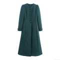 Women Long Quilted Padded Coat Dark Green Rhombus Pattern Single Breasted Round Neck Winter Warm Jacket Casual Fashion Outdoor Maxi Outerwear Polyester Women Long Quilted Padded Coat Dark Green Rhombus Pattern Single Breasted Round Neck Winter Warm Jacket Casual Fashion Outdoor Maxi Outerwear Polyester