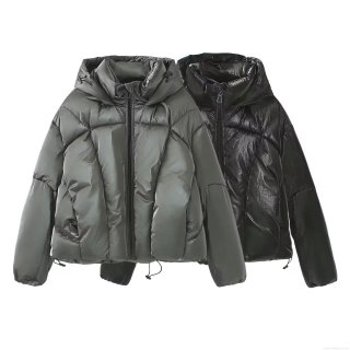 Women's Shiny Metallic Puffer Jacket Hooded Loose Quilted Padded Parka Warm Winter Outerwear Casual Zip-Up Bread Coat With Drawstring Women's Shiny Metallic Puffer Jacket Hooded Loose Quilted Padded Parka Warm Winter Outerwear Casual Zip-Up Bread Coat With Drawstring