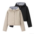 Women's Fashion Casual Hooded Padded Jacket Plaid Lining Metal Buttons Warm Autumn Winter Short Coat Outerwear Women's Fashion Casual Hooded Padded Jacket Plaid Lining Metal Buttons Warm Autumn Winter Short Coat Outerwear