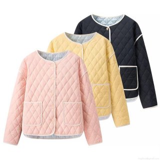 Women's Casual Round Neck Quilted Jacket Polyester Padded Coat Contrast Piping Stripe Lining Autumn Winter Loose Fit Solid Color Warm Puffer Jacket Women's Casual Round Neck Quilted Jacket Polyester Padded Coat Contrast Piping Stripe Lining Autumn Winter Loose Fit Solid Color Warm Puffer Jacket