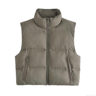 Women's Autumn Casual Loose Padded Vest Stand Collar Quilted Gilet Sleeveless Jacket Polyester With Imitation Silk Cotton Filling Lightweight Warm Puffer Waistcoat For Daily Outdoor Women Wear