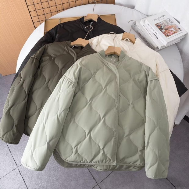 Women's Lightweight Quilted Jacket Diamond Gourd Pattern Cotton Padded Coat Casual Loose Long Sleeve Single Breasted Outwear For Autumn Winter Women's Lightweight Quilted Jacket Diamond Gourd Pattern Cotton Padded Coat Casual Loose Long Sleeve Single Breasted Outwear For Autumn Winter