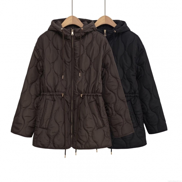 Women's Casual Quilted Padded Jacket Hooded Scallop Pattern Quilting Drawstring Waist Mid-Length Outerwear Coat With Zipper Pockets Solid Color Autumn Winter Warm Loose Jacket For Women Women's Casual Quilted Padded Jacket Hooded Scallop Pattern Quilting Drawstring Waist Mid-Length Outerwear Coat With Zipper Pockets Solid Color Autumn Winter Warm Loose Jacket For Women