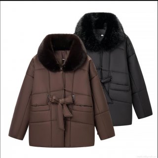 Women's Padded Puffer Jacket With Detachable Faux Fur Collar Thickened Quilted Winter Coat With Bow Tie Belt Mid-Length Warm Windproof Outwear For Women Women's Padded Puffer Jacket With Detachable Faux Fur Collar Thickened Quilted Winter Coat With Bow Tie Belt Mid-Length Warm Windproof Outwear For Women