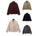 Women's Winter Fashion Quilted Puffer Jacket Solid Color Warm Cotton Padded Coat With Pockets Stand Collar Casual Loose Outerwear For Ladies Daily Wear