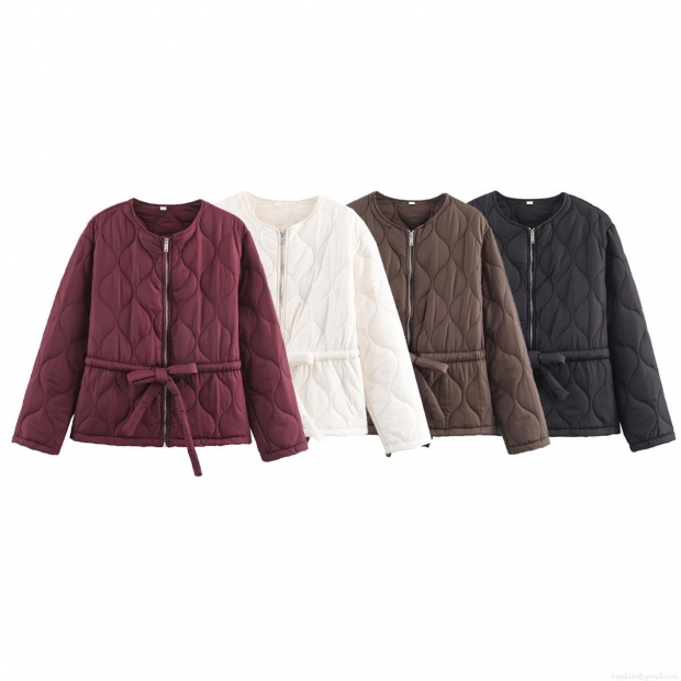 Women's Fashion Quilted Padded Jacket Casual Solid Color Round Neck Lightweight Warm Polyester Outerwear Coat With Waist Belt For Winter Daily Wear Women's Fashion Quilted Padded Jacket Casual Solid Color Round Neck Lightweight Warm Polyester Outerwear Coat With Waist Belt For Winter Daily Wear