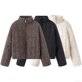 Women's Knit Texture Puffer Jacket Warm Cotton Padded Coat With Stand Collar Zip Up Thick Cable Knit Outerwear For Winter Casual Lady Women's Knit Texture Puffer Jacket Warm Cotton Padded Coat With Stand Collar Zip Up Thick Cable Knit Outerwear For Winter Casual Lady