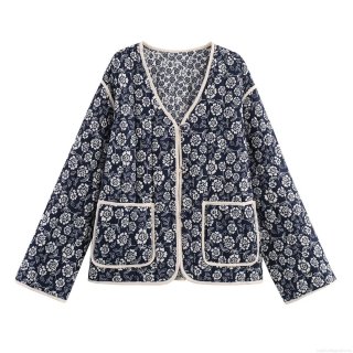 Women's Vintage Floral Quilted Jacket V-Neck Single Breasted Padded Coat Retro Lightweight Winter Outerwear For Women Casual Warm Puffer Jacket Women's Vintage Floral Quilted Jacket V-Neck Single Breasted Padded Coat Retro Lightweight Winter Outerwear For Women Casual Warm Puffer Jacket