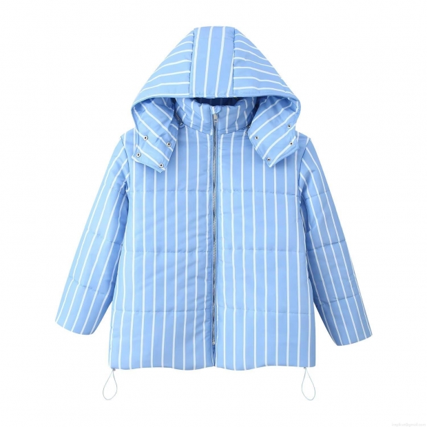 Women's Winter Padded Jacket Polyester Striped Loose Fit Hooded Coat With Stand Collar And Drawstring Casual Outwear For Ladies Warm Outerwear Women's Winter Padded Jacket Polyester Striped Loose Fit Hooded Coat With Stand Collar And Drawstring Casual Outwear For Ladies Warm Outerwear