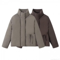 Women's Casual Winter Quilted Padded Jacket Stand Collar Lace-up Windproof Polyester Puffer Outerwear For Daily Warmth Solid Color Short Coat Women's Casual Winter Quilted Padded Jacket Stand Collar Lace-up Windproof Polyester Puffer Outerwear For Daily Warmth Solid Color Short Coat