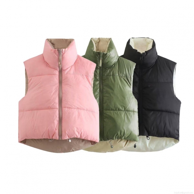 Women Short Puffer Vest Stand Collar Quilted Sleeveless Down Cotton Jacket Zipper Up Reversible Winter Warm Waistcoat For Streetwear Outdoor Casual Lady Women Short Puffer Vest Stand Collar Quilted Sleeveless Down Cotton Jacket Zipper Up Reversible Winter Warm Waistcoat For Streetwear Outdoor Casual Lady