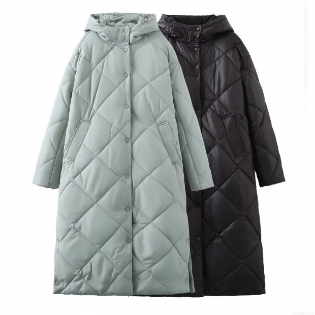 Women's Long Hooded Quilted Puffer Coat Winter Warm Diamond Pattern Padded Jacket Casual Windproof Long Sleeve Button Down Parka Outwear for Women Women's Long Hooded Quilted Puffer Coat Winter Warm Diamond Pattern Padded Jacket Casual Windproof Long Sleeve Button Down Parka Outwear for Women