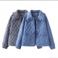 Women's Lightweight Diamond Quilted Jacket With Ruffle Collar Casual Loose Tie-up Padded Coat Cotton Blend Long Sleeve Outerwear For Autumn Winter Women's Lightweight Diamond Quilted Jacket With Ruffle Collar Casual Loose Tie-up Padded Coat Cotton Blend Long Sleeve Outerwear For Autumn Winter