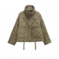 Women's Water Ripple Quilted Padded Jacket Casual Stand Collar Loose Fit Outerwear With Drawstring Hem And Multi Pockets For Winter Autumn Fashion