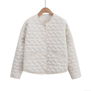 Women's Heart Quilted Cotton Padded Jacket Lightweight Round Neck Button Down Casual Loose Outerwear Coat For Winter Fall Women's Heart Quilted Cotton Padded Jacket Lightweight Round Neck Button Down Casual Loose Outerwear Coat For Winter Fall
