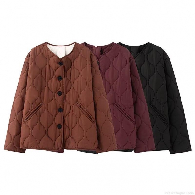 Women's Casual Quilted Cotton Jacket Vintage Wave Pattern Button Up Long Sleeve Round Neck Lightweight Puffer Outerwear For Fall Winter Women Clothing Women's Casual Quilted Cotton Jacket Vintage Wave Pattern Button Up Long Sleeve Round Neck Lightweight Puffer Outerwear For Fall Winter Women Clothing